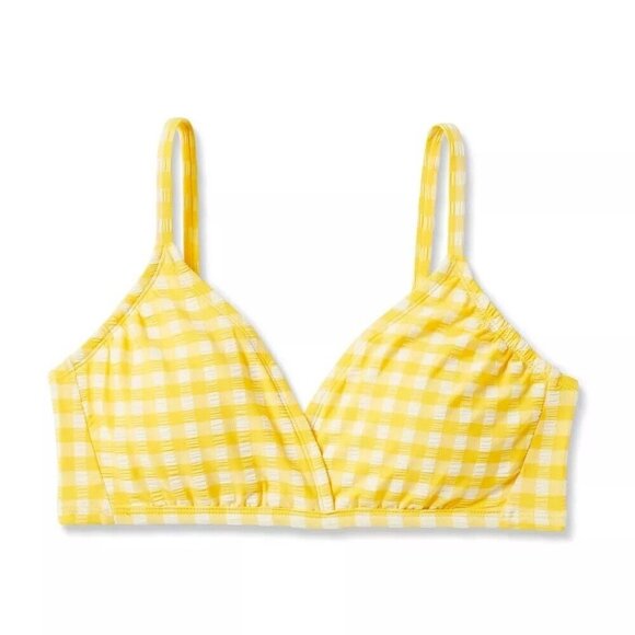 Kona Sol Yellow Gingham Print Textured Triangle Bikini Swim Top - Picture 2 of 8